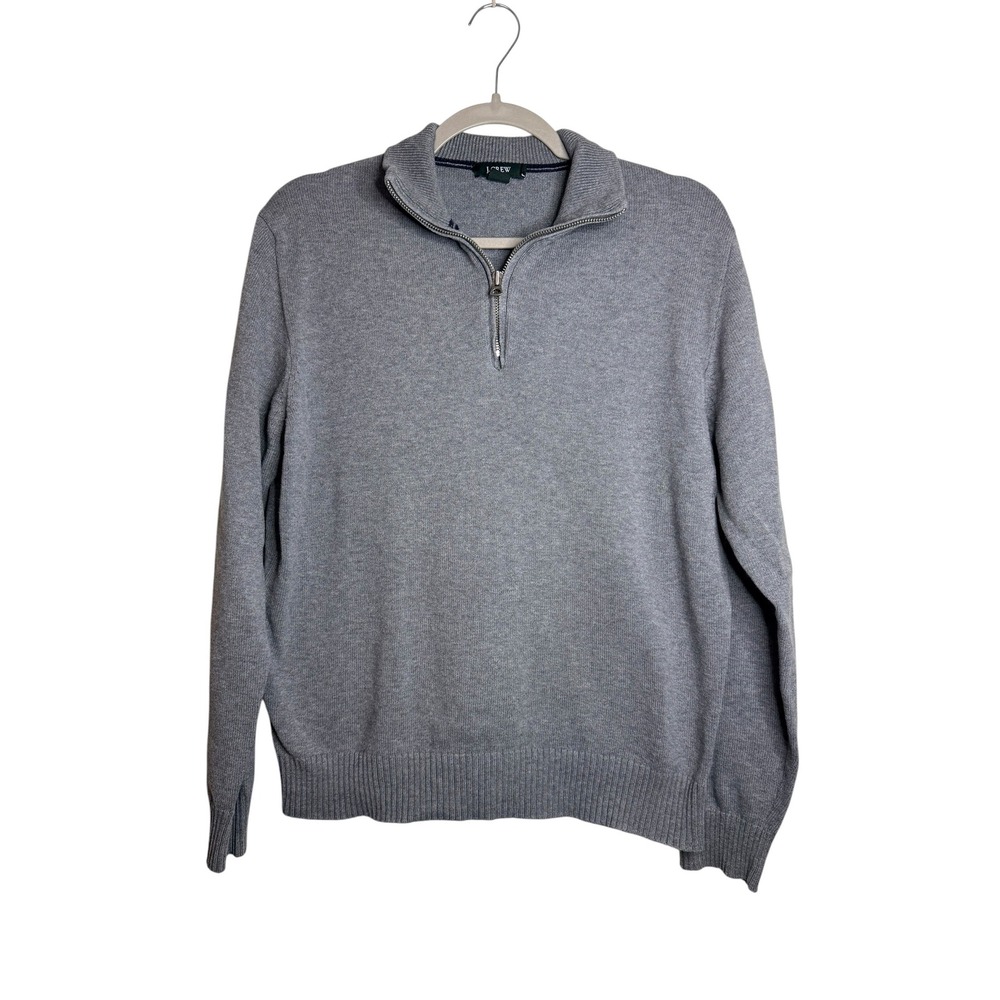 Vintage J. Crew Quarter Zip Sweater Gray‎ 100% Cotton Mock Neck Pullover Men M